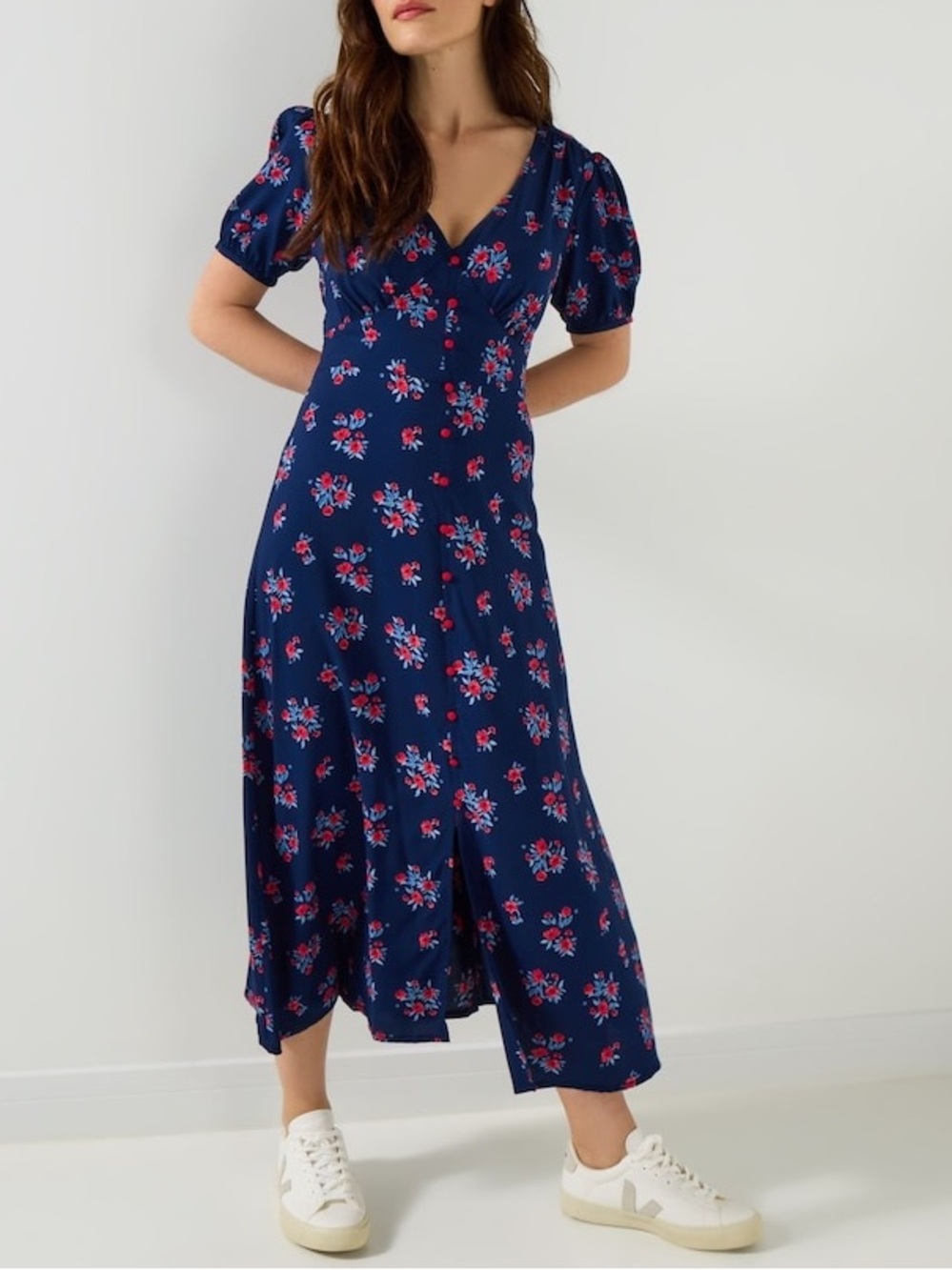 Joe Browns Blue Floral Tea Dress Puff Sleeve Midi Cottagecore NWT Size 14 - Picture 2 of 15